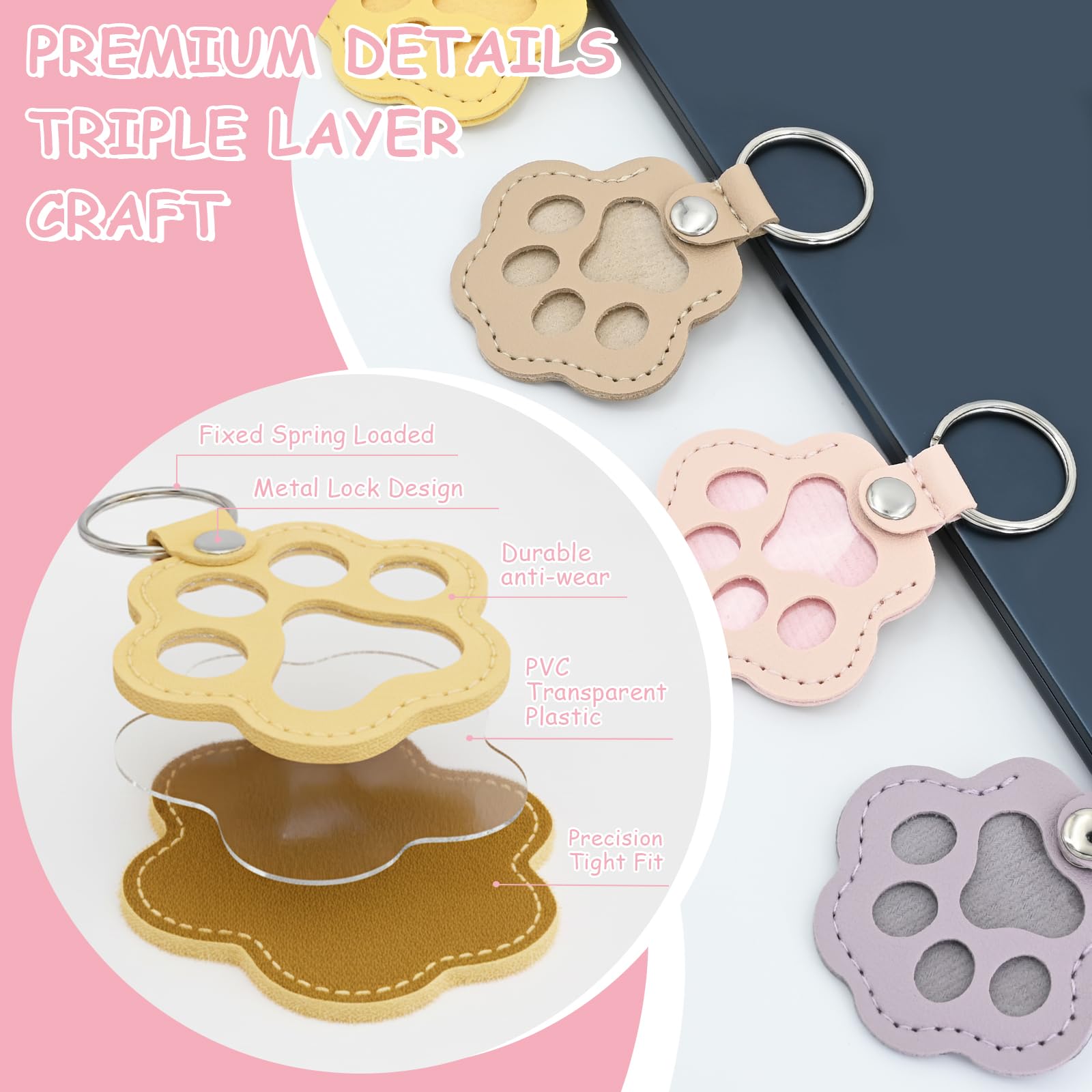 Evowatt pink paw keychain close-up showing soft, durable leather for daily carry.