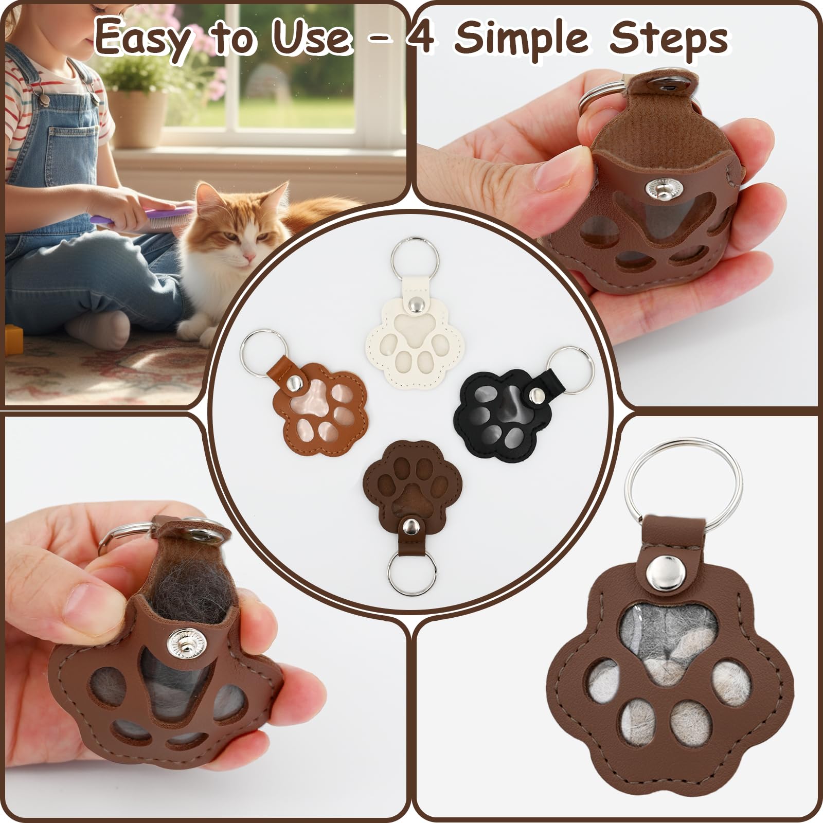 Evowatt paw-shape leather keychain dark brown stores fur and attaches to bags