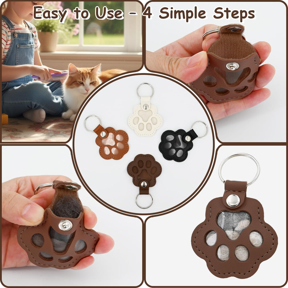 Evowatt paw-shape leather keychain dark brown stores fur and attaches to bags