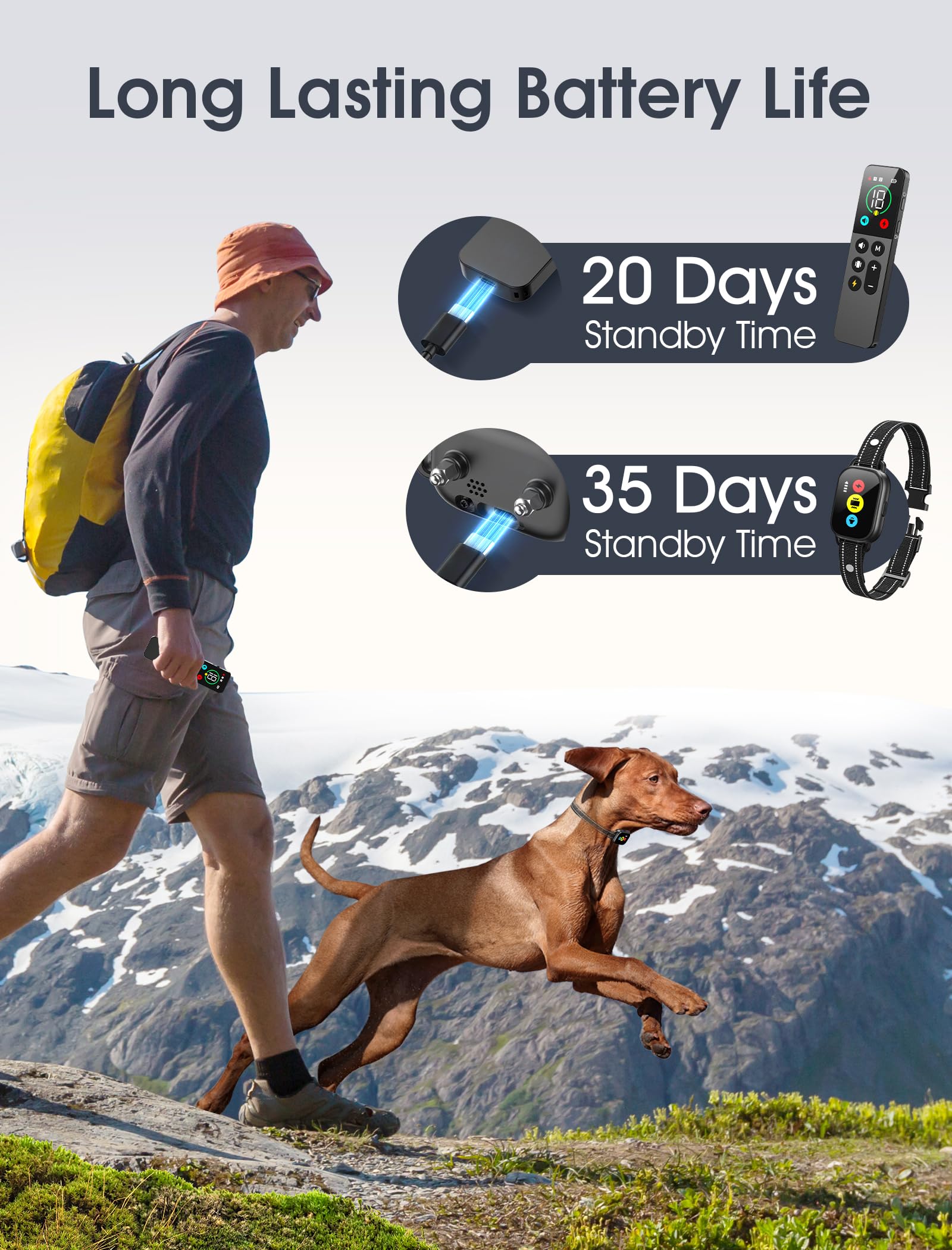 Evuime remote control highlights beep and vibration training modes.
