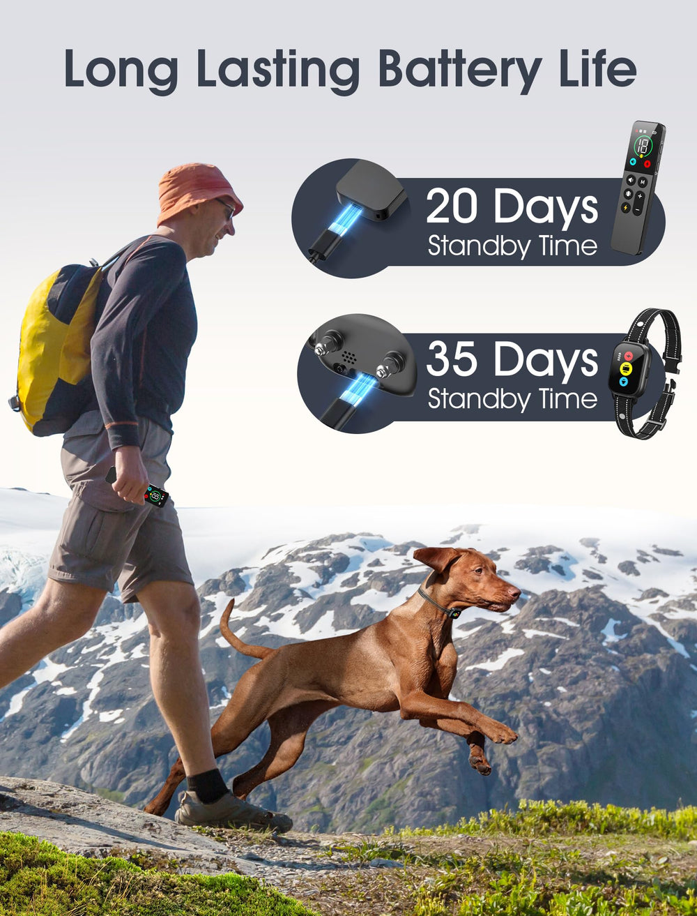 Evuime remote control highlights beep and vibration training modes.