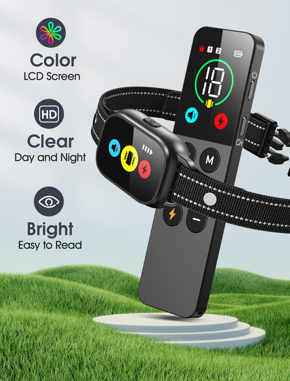 Evuime training icons on the collar illuminate for clear visual feedback.