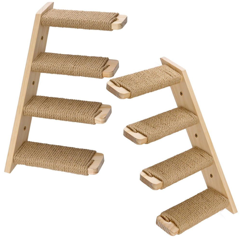 Ewenono 4-steps catstairs with sisal rope improves grip for safe climbing.