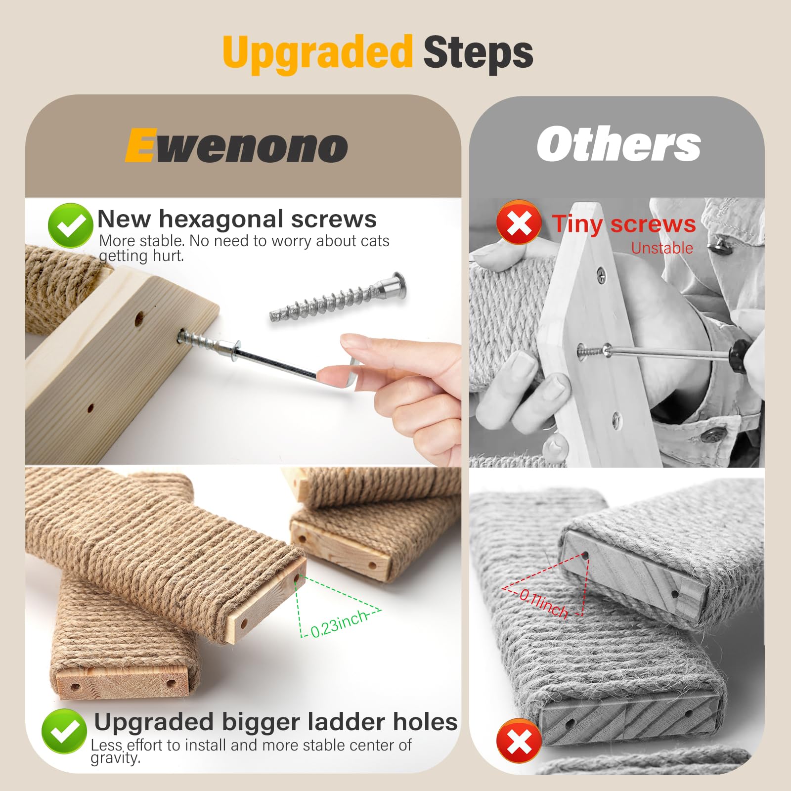 Ewenono 4-steps catstairs support over 30 pounds for larger cats.