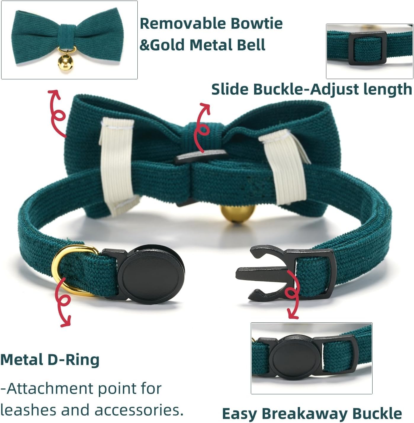 Ewinoom corduroy cat collar in green with soft texture