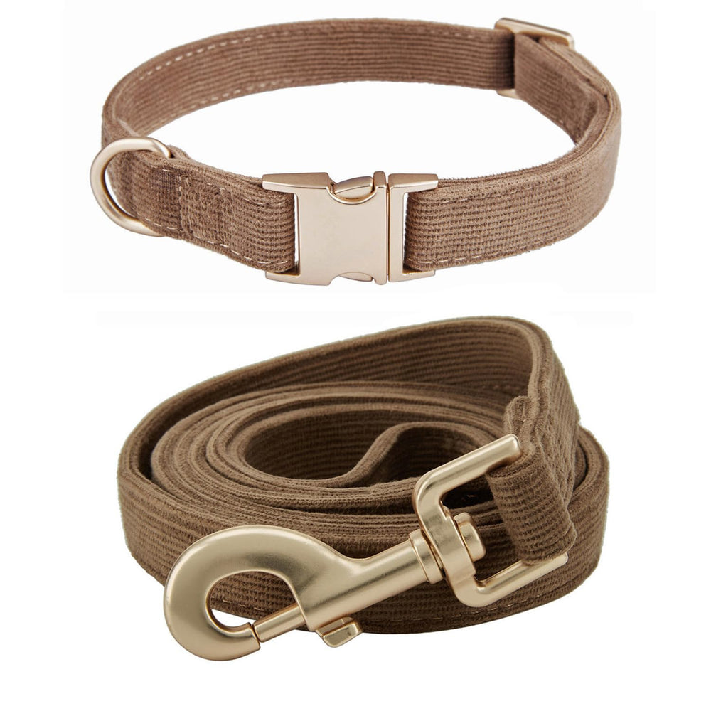 Ewinoom soft corduroy dog collar brown for gentle neck comfort during daily walks