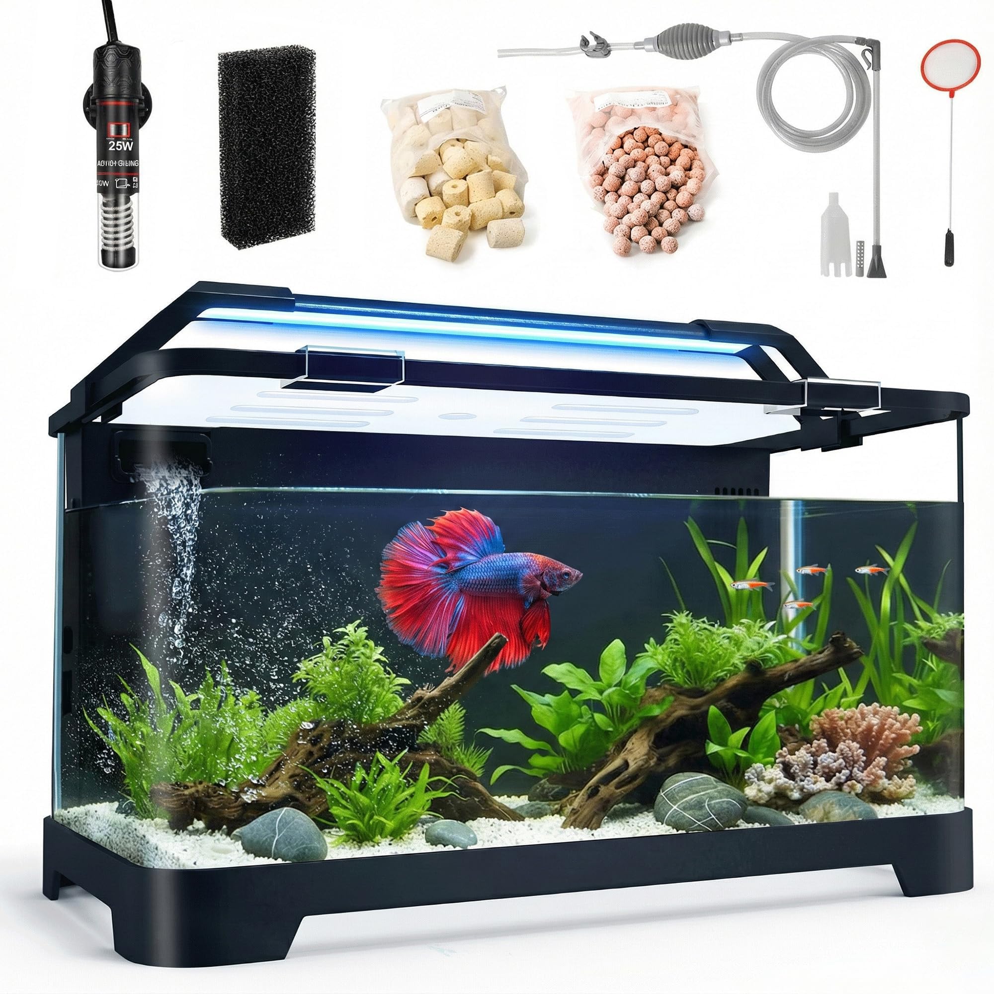 eWonLife 3.5 gallon aquarium front view for a compact desk setup with easy care