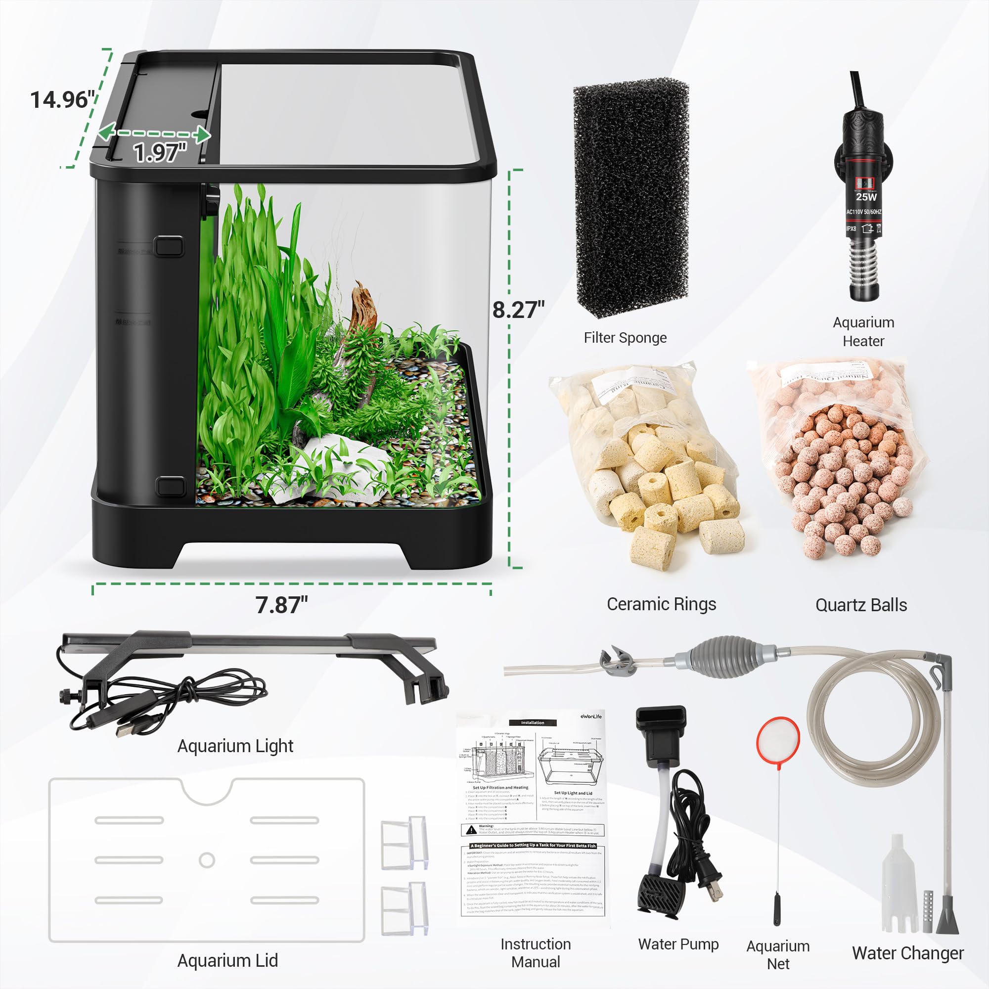 eWonLife 3.5 gallon tank with heater and filtration supports thriving tiny ecosystems