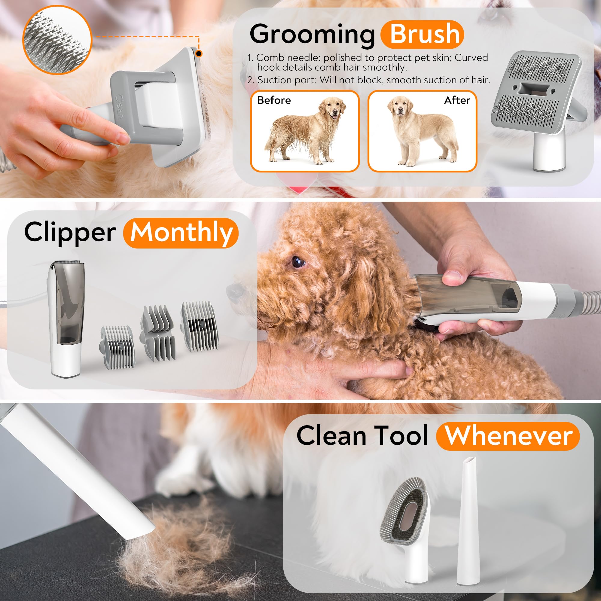 ExcegBot anti-clog suction in action shows clean airflow for efficient grooming