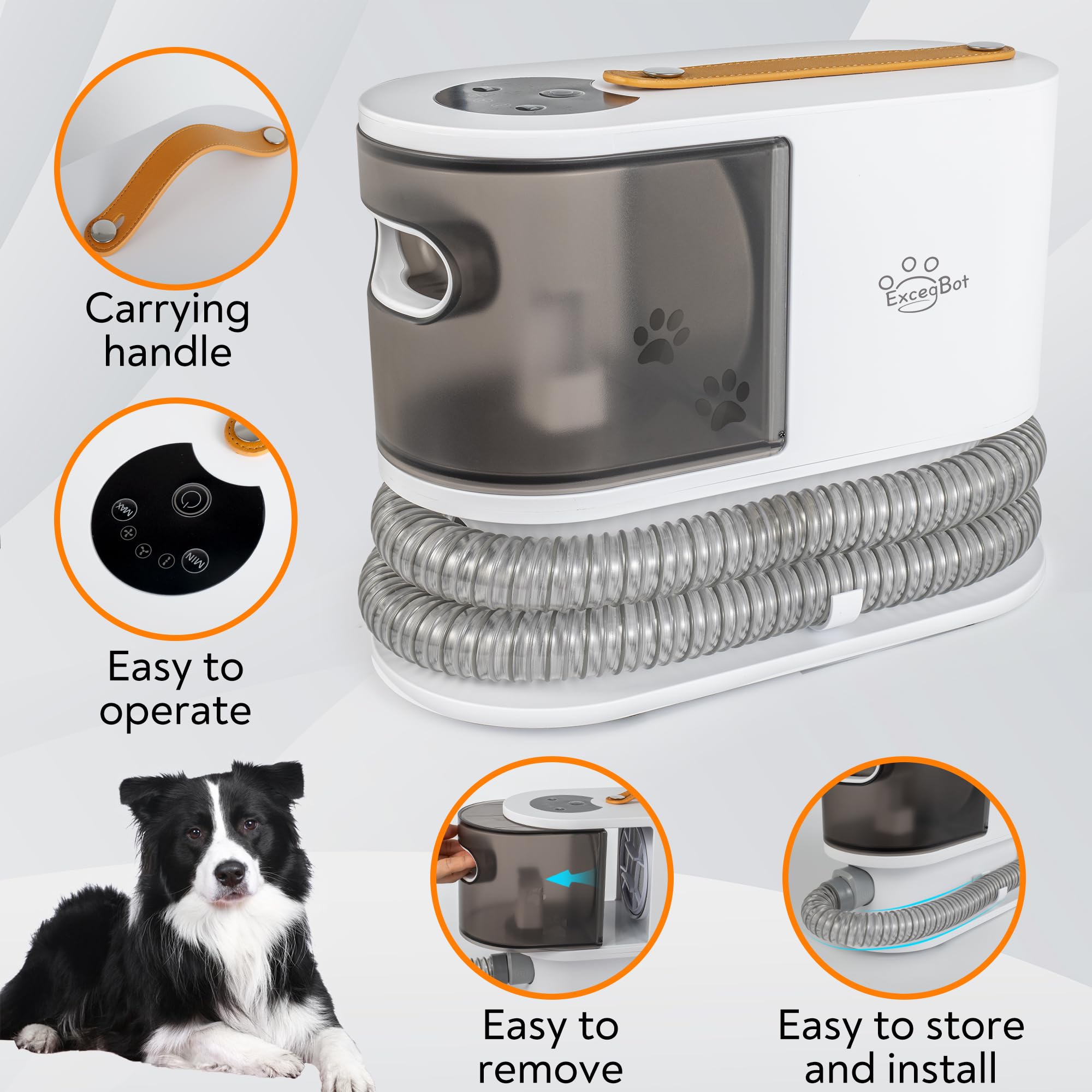 ExcegBot cord and hose provide flexible reach for at-home grooming