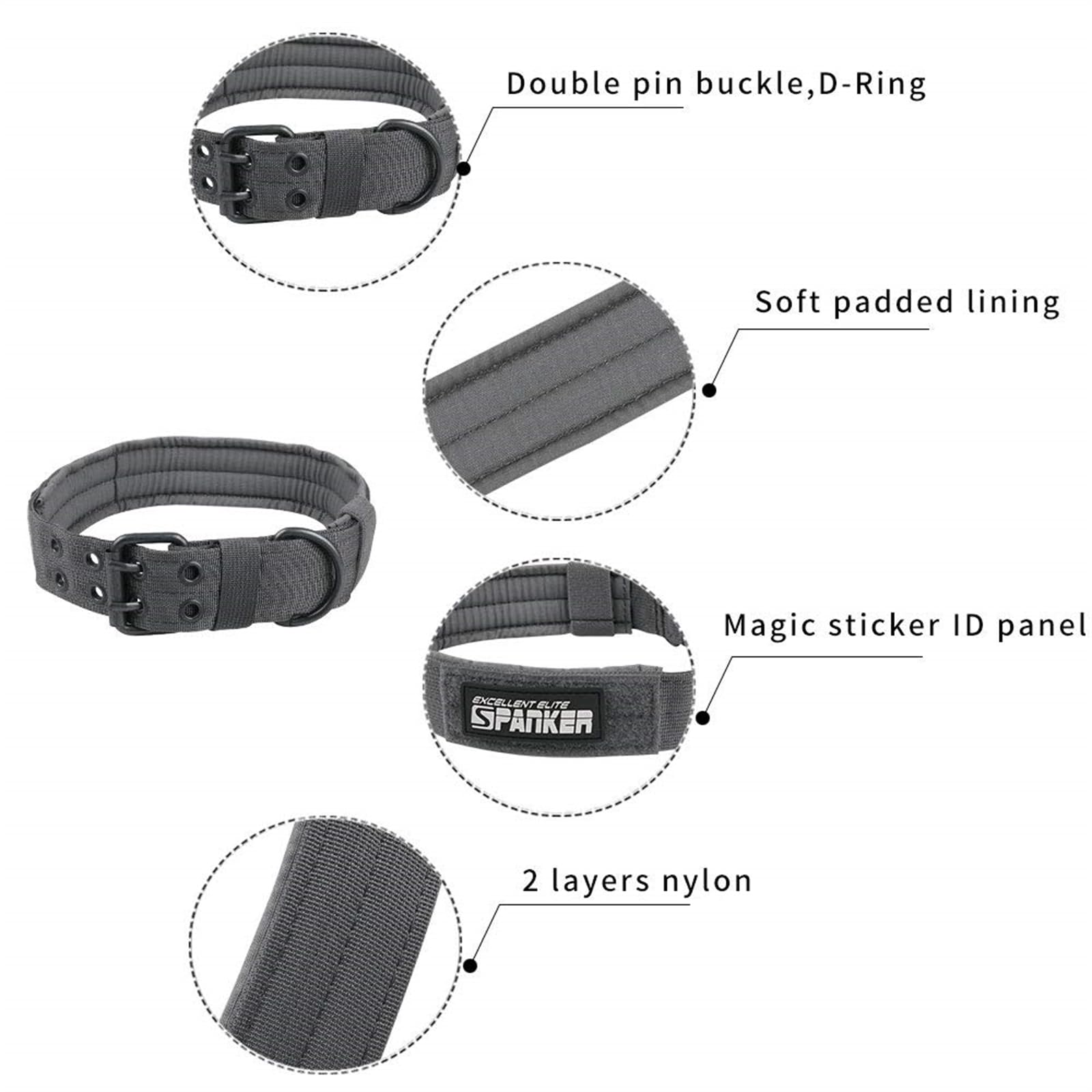 EXCELLENT ELITE SPANKER collar side view shows five-point adjustability