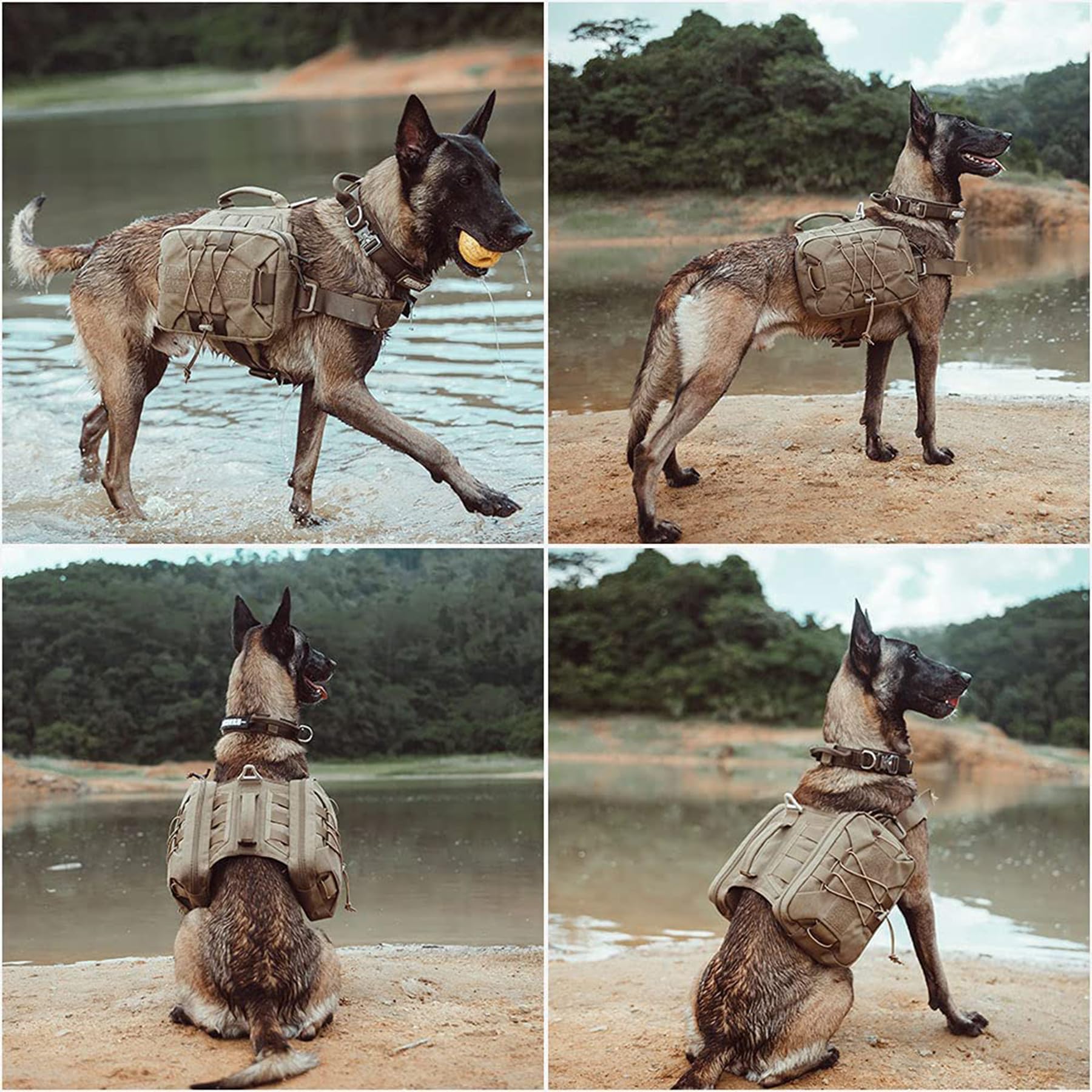 EXCELLENT ELITE SPANKER Dog Pack aluminum V-ring enables leash attachment.