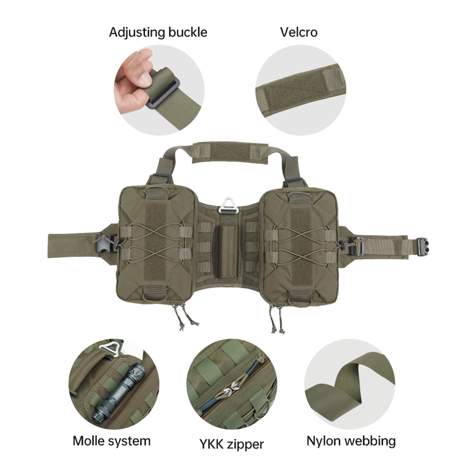 EXCELLENT ELITE SPANKER Dog Pack side pockets store water, food, and treats.