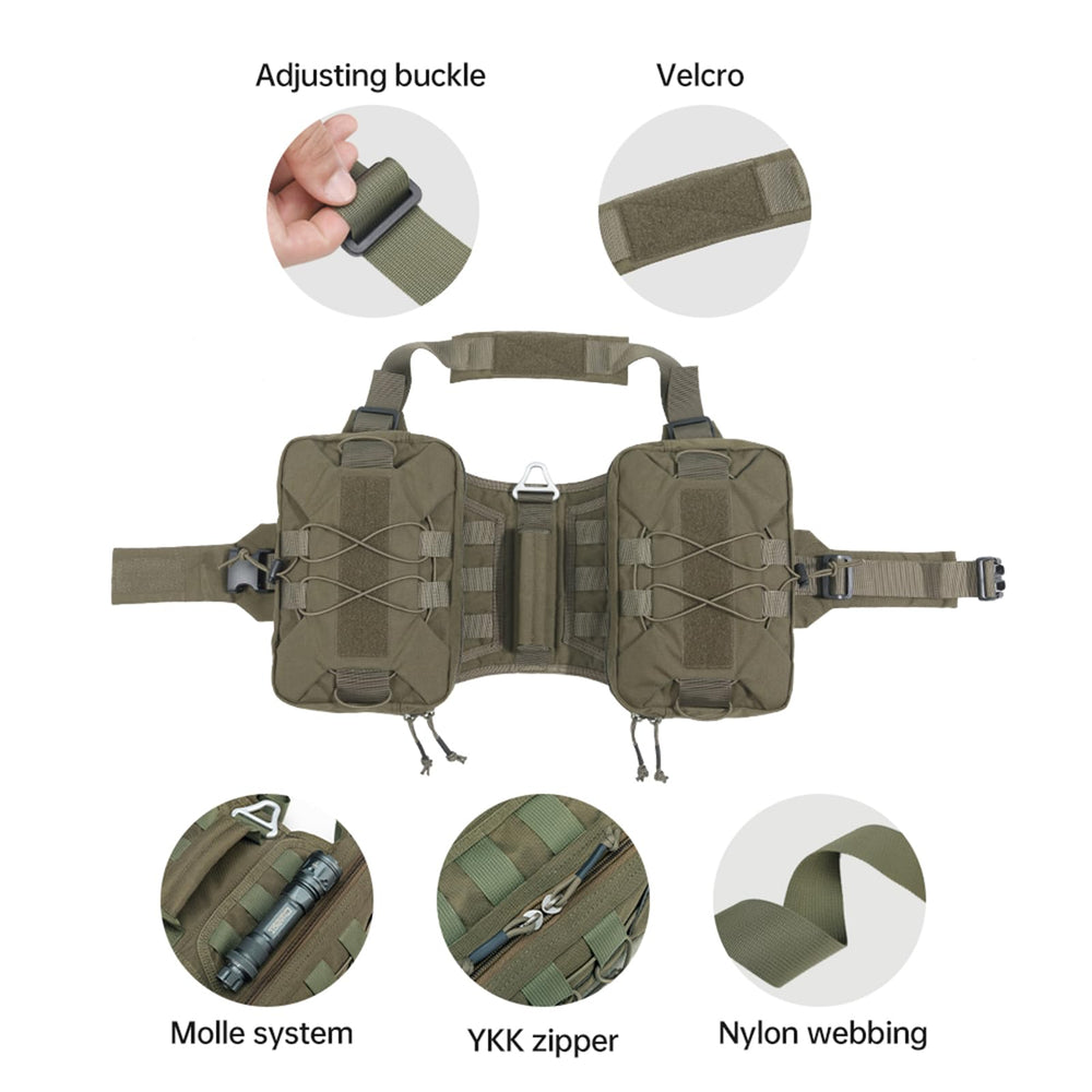 EXCELLENT ELITE SPANKER Dog Pack side pockets store water, food, and treats.