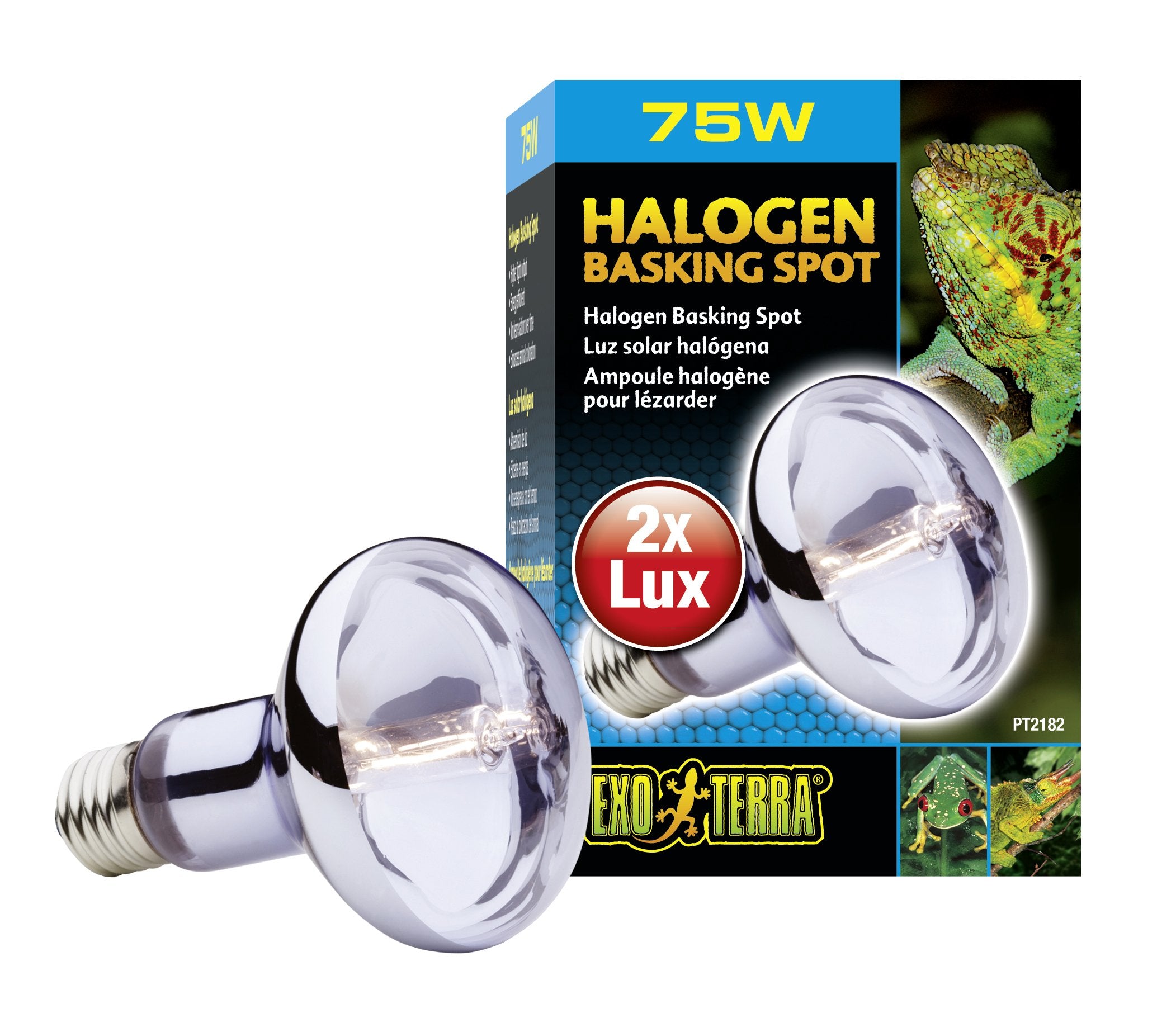 Exo Terra Sun Glo lamp front view highlights compact basking light for natural warmth