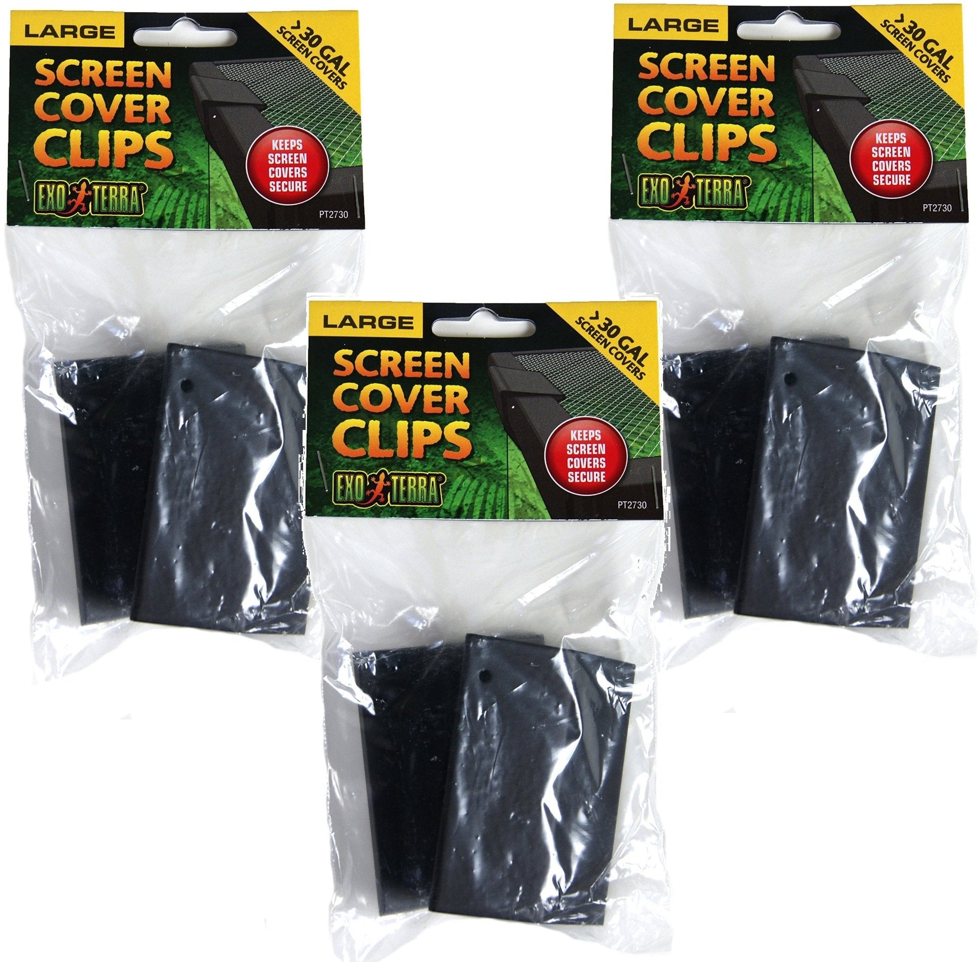 Exo Terra Terrarium Cover Clip Set large 3-pack closeup ensures secure enclosure and simple installation.