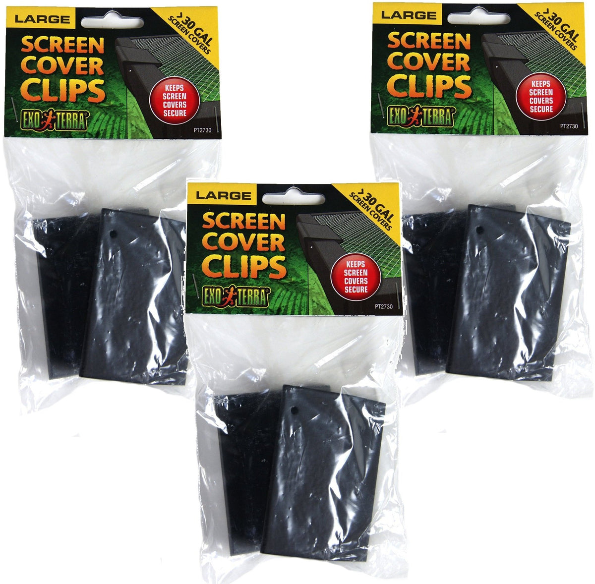 Exo Terra Terrarium Cover Clip Set large 3-pack closeup ensures secure enclosure and simple installation.
