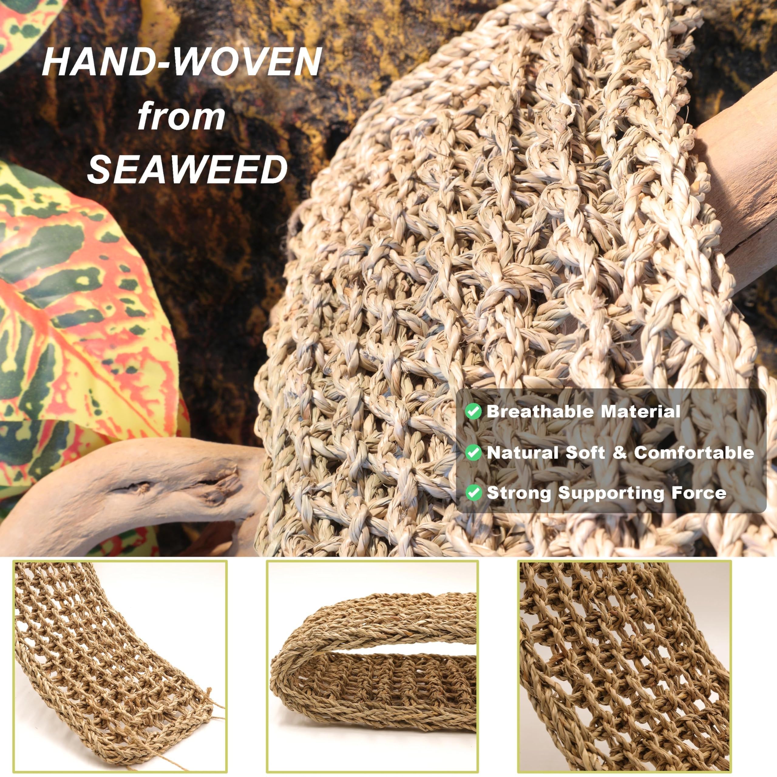ExoRepti Hammock texture close-up shows natural seaweed weave and cozy surface.