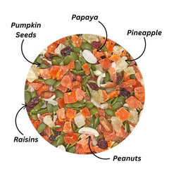 Exotic Nutrition Fruit & Nut Mix papaya and pineapple pieces for flavorful enrichment.