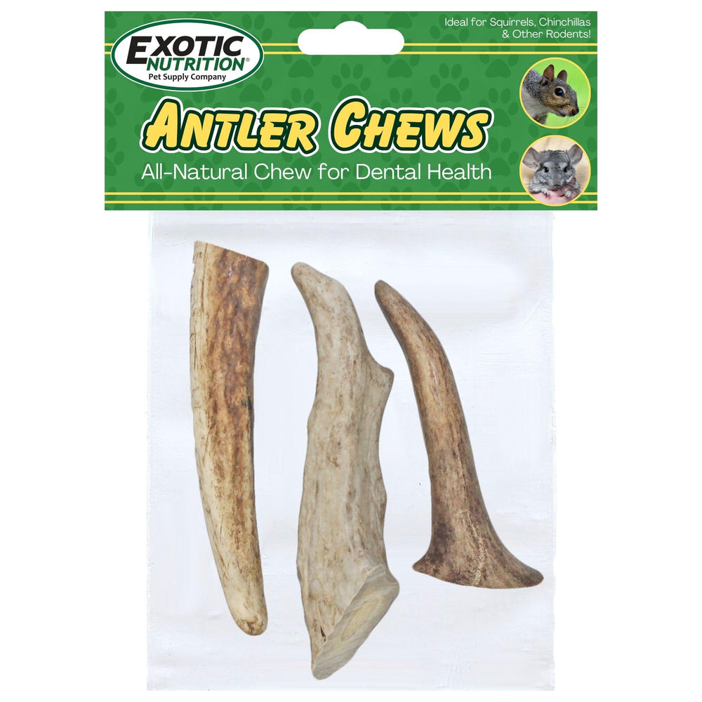 Exotic Nutrition Antler Chews package view highlights natural minerals for small pets
