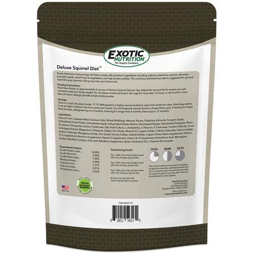 Exotic Nutrition Deluxe Squirrel Diet feeding bowl demonstrates easy daily portions.