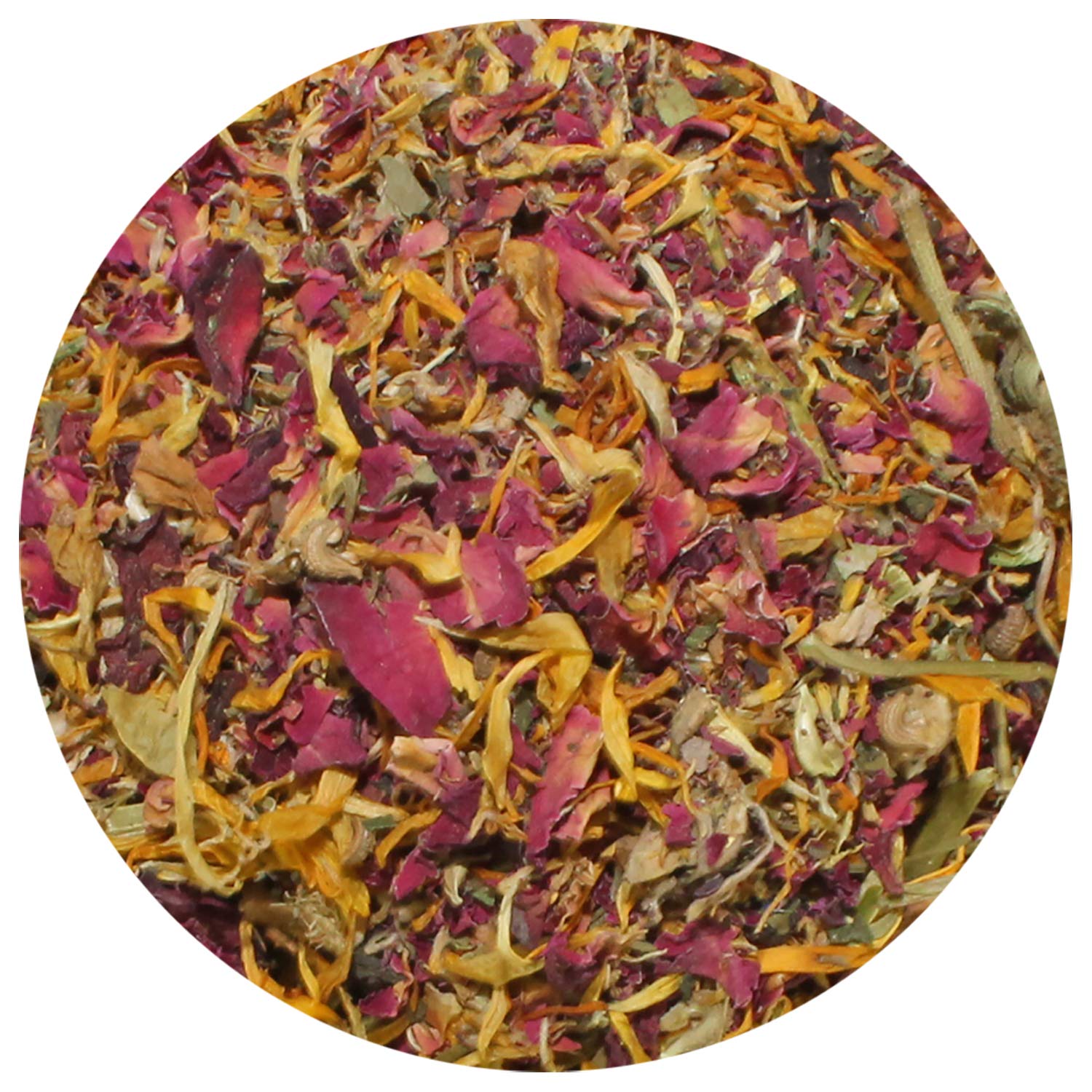 Flower Fusion Treat dried rose petals closeup highlights colorful forage options for herbivores.