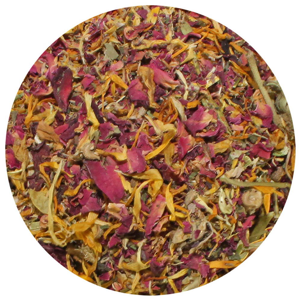 Flower Fusion Treat dried rose petals closeup highlights colorful forage options for herbivores.