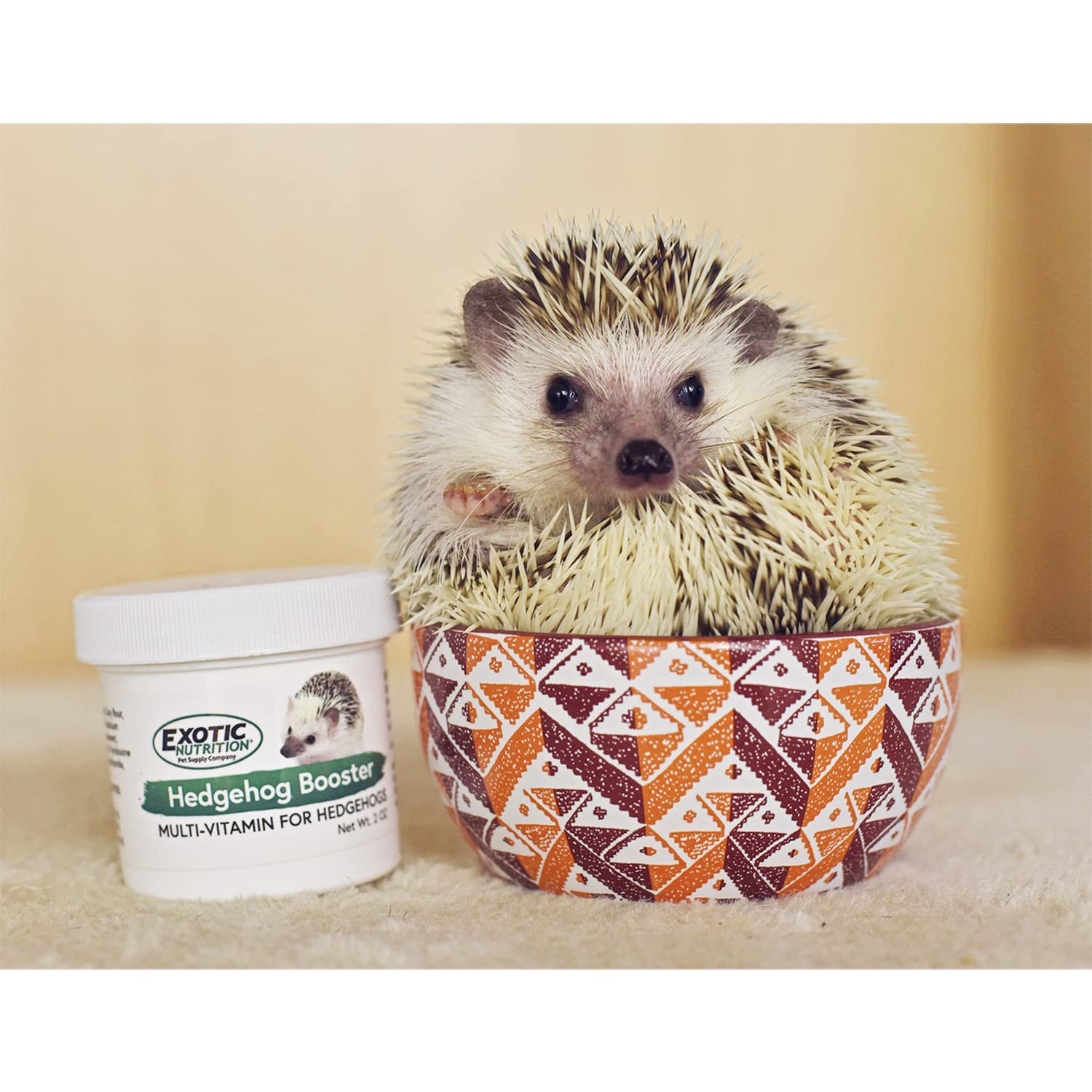 Exotic Nutrition Hedgehog Booster label close-up shows ingredients at a glance.
