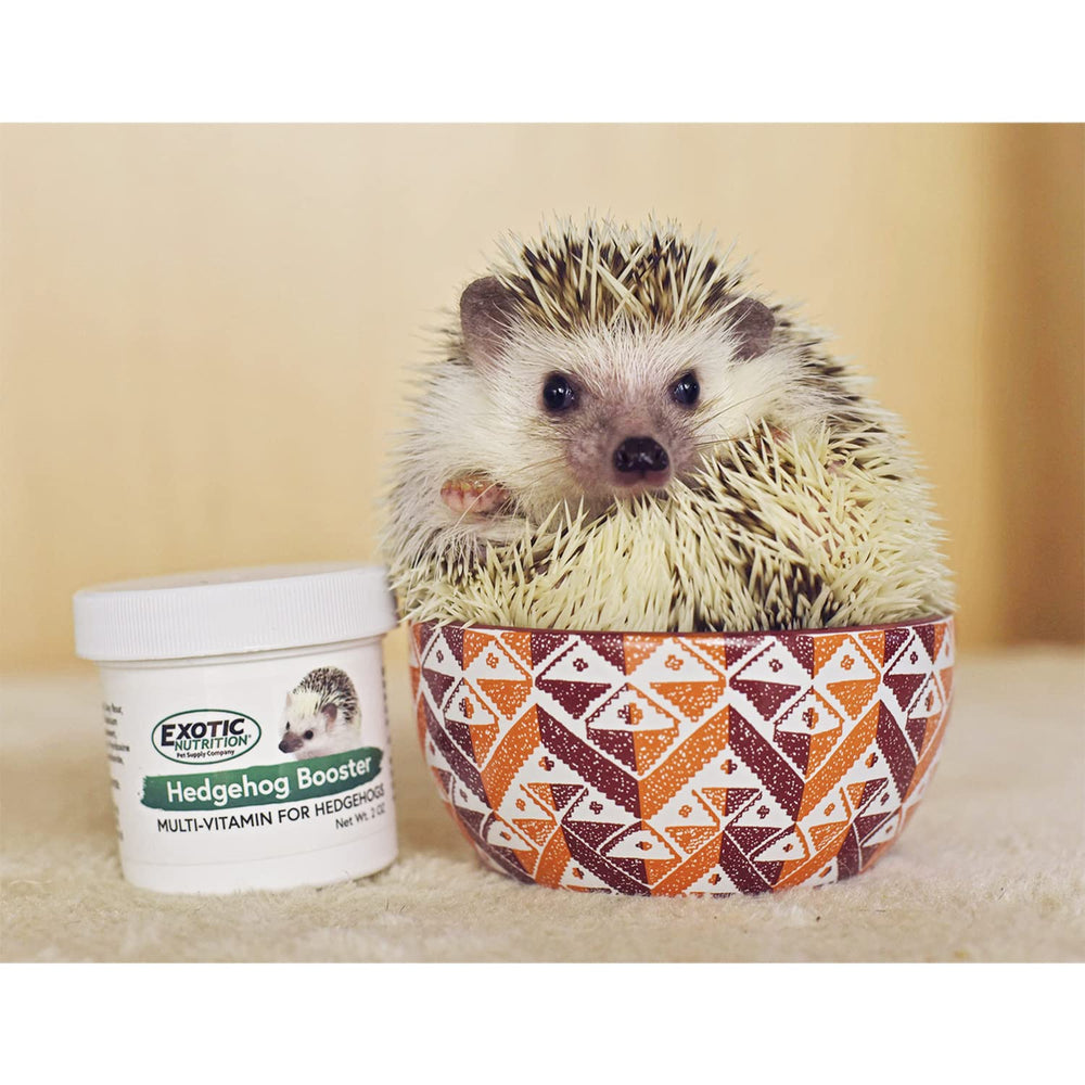 Exotic Nutrition Hedgehog Booster label close-up shows ingredients at a glance.
