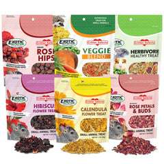 Exotic Nutrition Herbivore Treats variety pack collection promotes dietary variety and pet curiosity