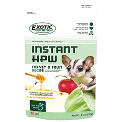 Exotic Nutrition Honey & Fruit Instant-HPW packaging highlights complete sugar glider diet benefits.