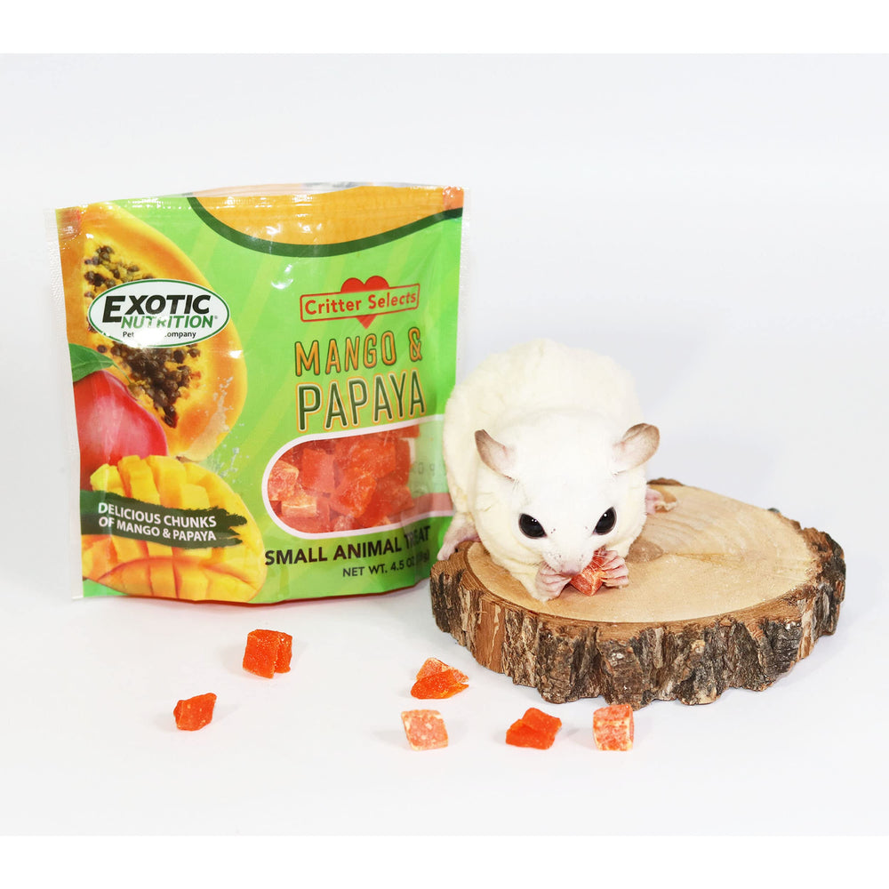 Exotic Nutrition Mango Papaya Treat dried cubes closeup easy bites
