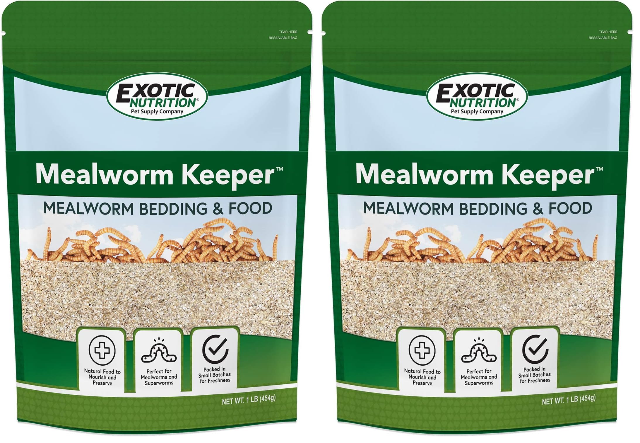 Exotic Nutrition Mealworm Keeper bedding container demonstrates cozy substrate for healthy larvae development.