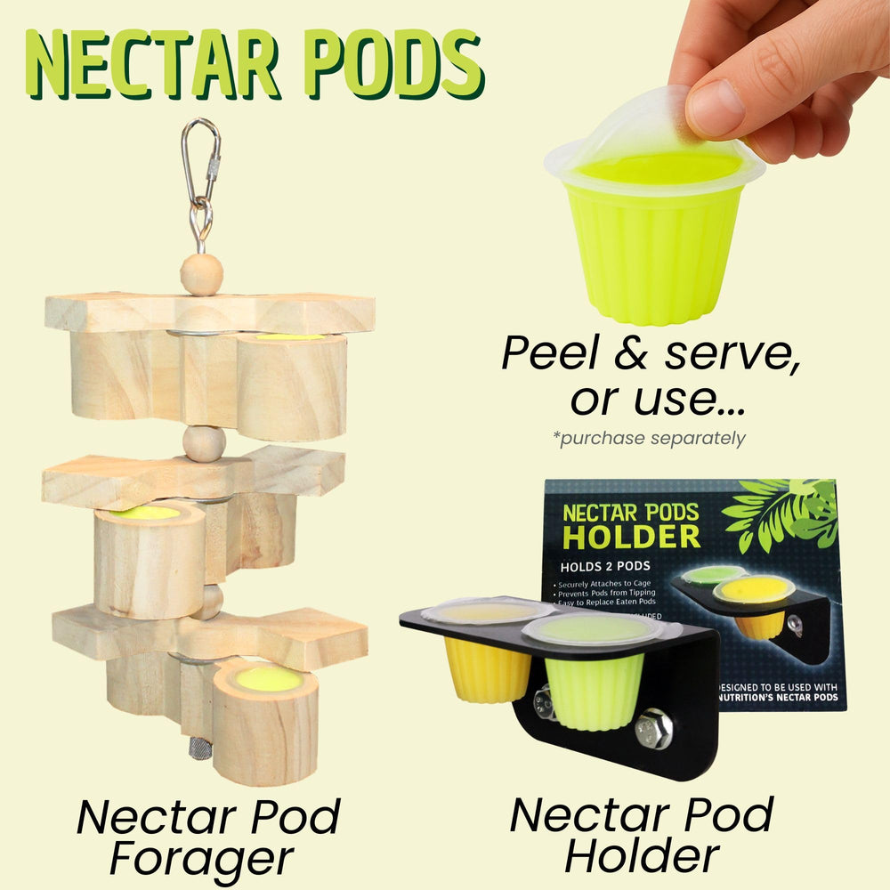 Nectar Pods Yogurt flavor variety highlights exotic fruit notes for parrots and sugar gliders
