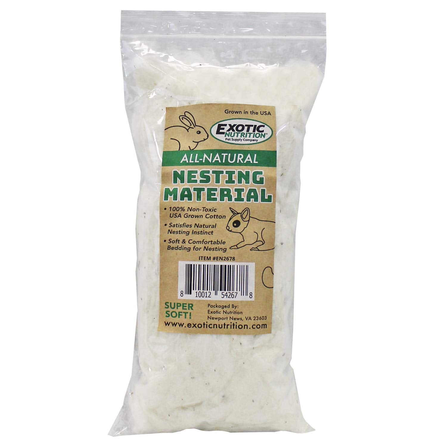 Exotic Nutrition nesting material cotton fluff closeup shows natural, dye-free fibers ideal for cozy nest-building.