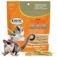 Exotic Nutrition Omega YUMS fish-stick packaging highlights all-natural ingredients and real fish.