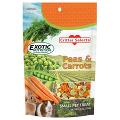 Exotic Nutrition peas and carrots 8oz bag for small pets, healthy snacking.