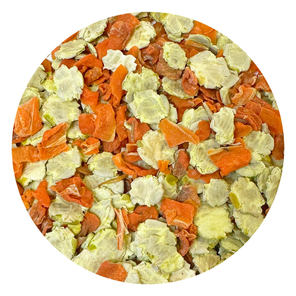 Exotic Nutrition peas and carrots snack time bowl for gentle nibbling.