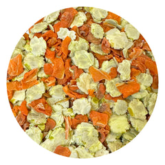 Exotic Nutrition peas and carrots snack time bowl for gentle nibbling.