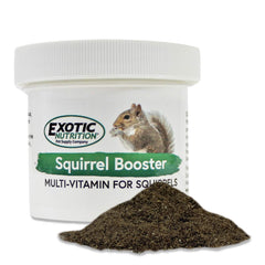 Exotic Nutrition Squirrel Booster bottle pour showing easy daily supplementation for active squirrels