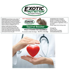 Exotic Nutrition Squirrel Booster ingredients list emphasizing vitamins and minerals