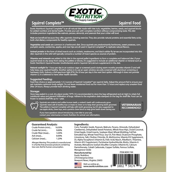 Exotic Nutrition Squirrel Complete dry food pellets displaying texture suitable for nibbling.