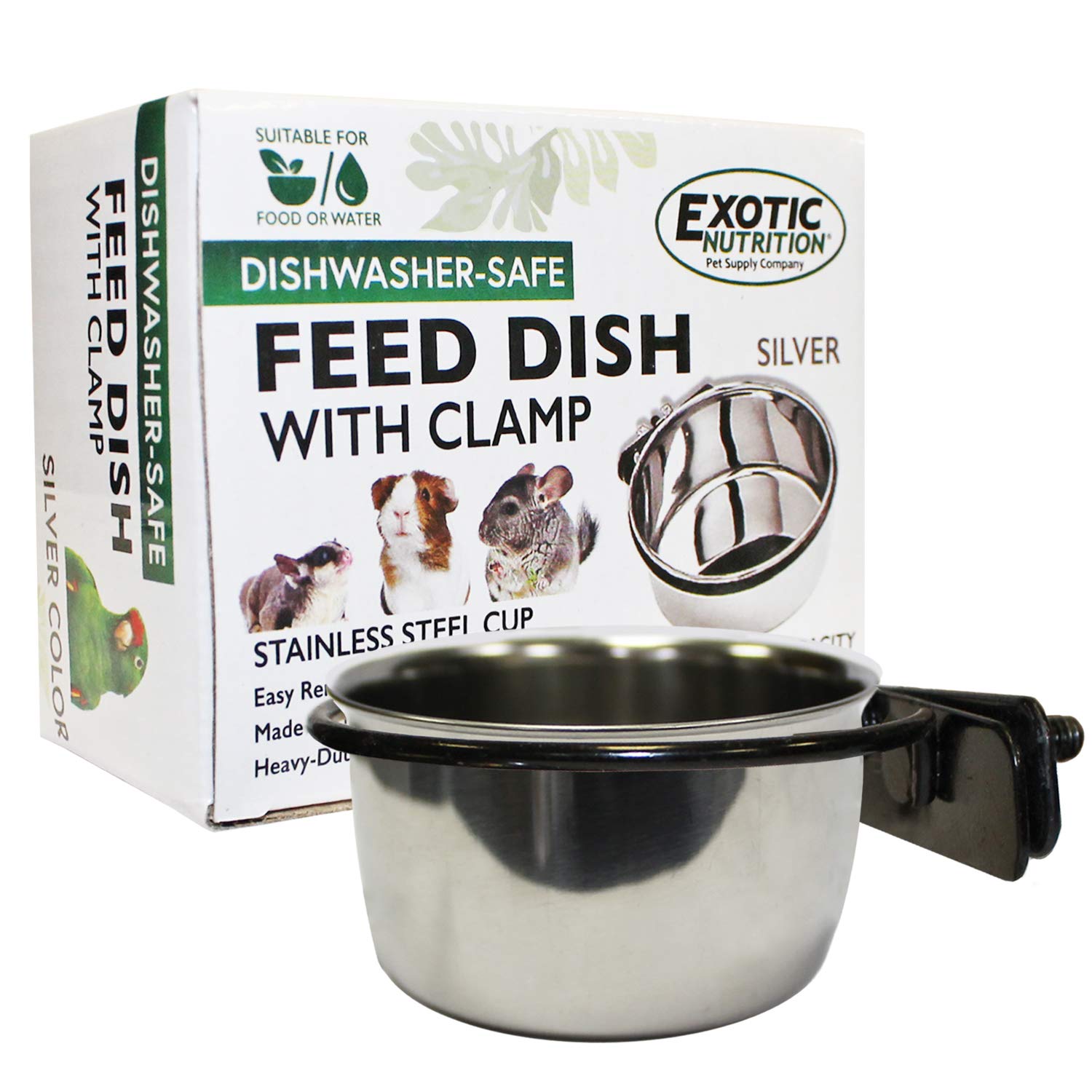 Exotic Nutrition cup mounted on a cage, secure feeding for small pets.