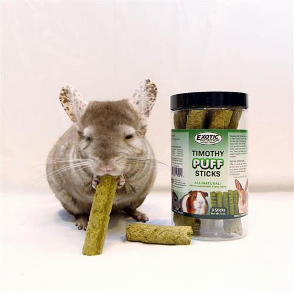 Exotic Nutrition Timothy Puff Sticks for chinchillas as enrichment