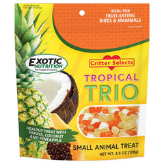 Exotic Nutrition Tropical Trio coconut pieces shown as a natural, sugar-free snack.