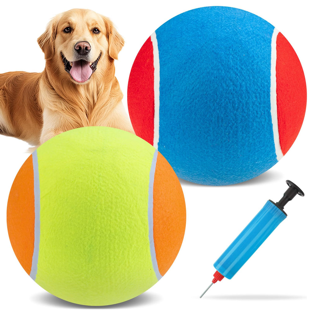 EXPAWLORER Giant Tennis Ball 2pcs closeup shows rugged rubber and thick fabric for durability