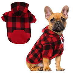 EXPAWLORER plaid dog hoodie front view with leash hole for easy walks