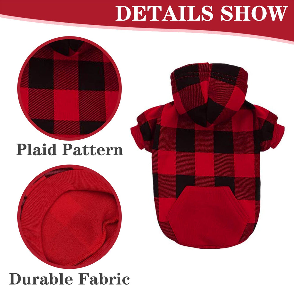 EXPAWLORER pocket detail on plaid dog hoodie for treats on the go