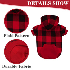 EXPAWLORER pocket detail on plaid dog hoodie for treats on the go