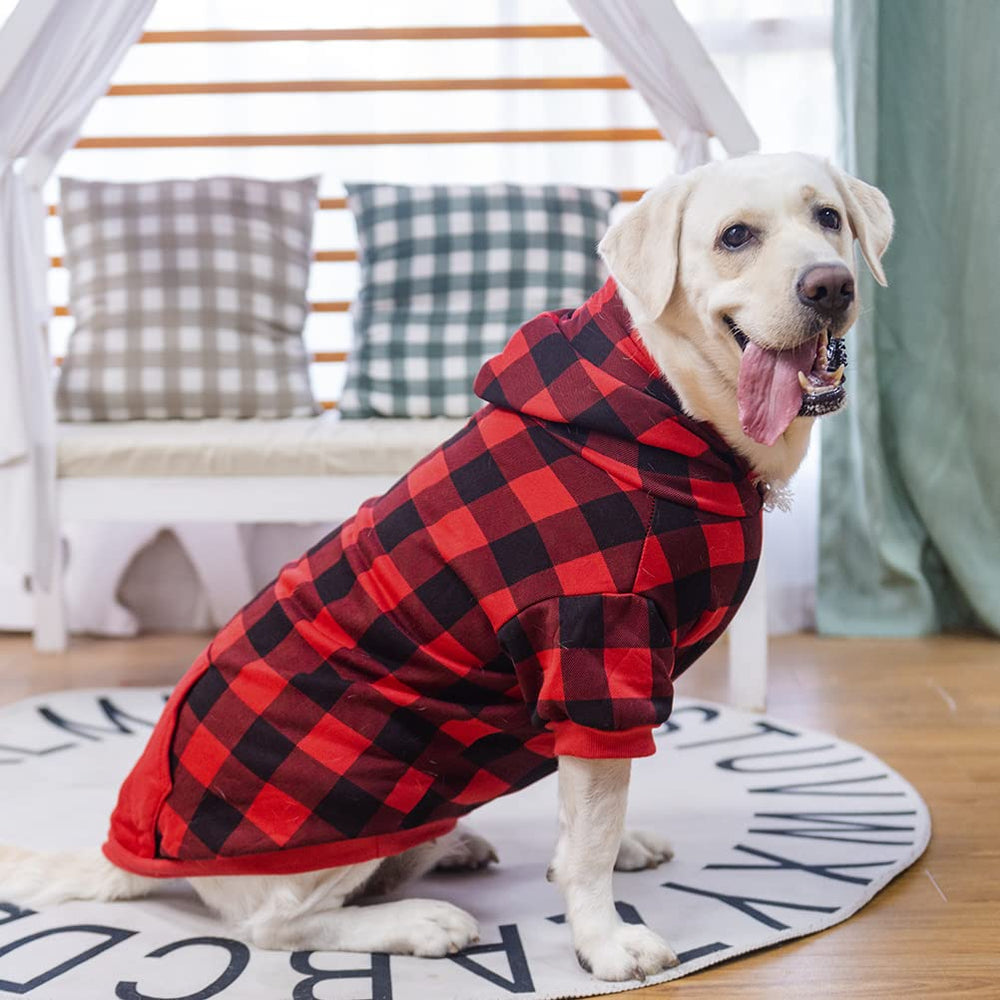 EXPAWLORER plaid dog hoodie size range ensures comfortable fit for many breeds